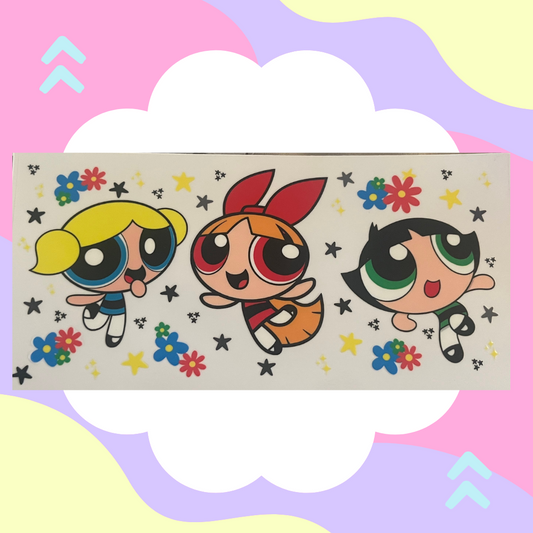 Power Puff girls 16 oz Libbey Glass Can UV DTF Wraps 🌈✨