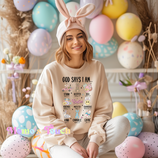 EASTER DTF FULL COLOR TRANSFER SHEET -  GOD SAYS I AM.... <3